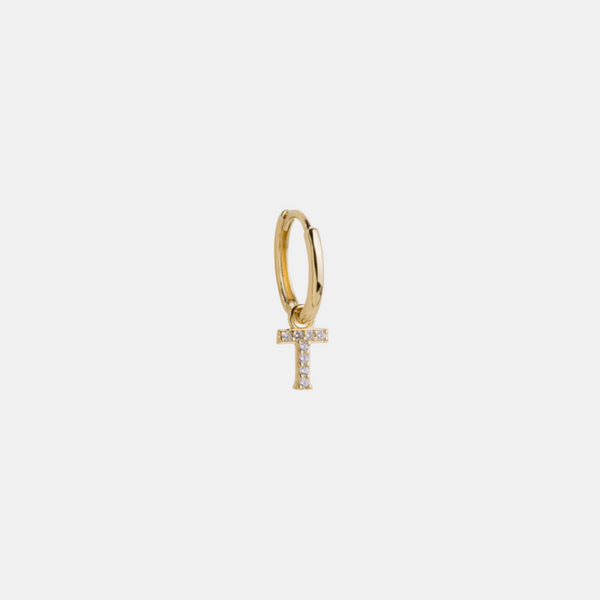 Alphabet Pavé Charm Drop Hoops