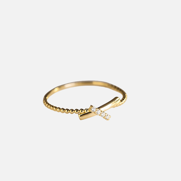 Petit Pavé Bow Beaded Stacker Ring