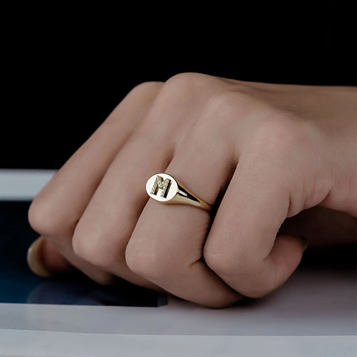 Pavé Initial Signet Ring