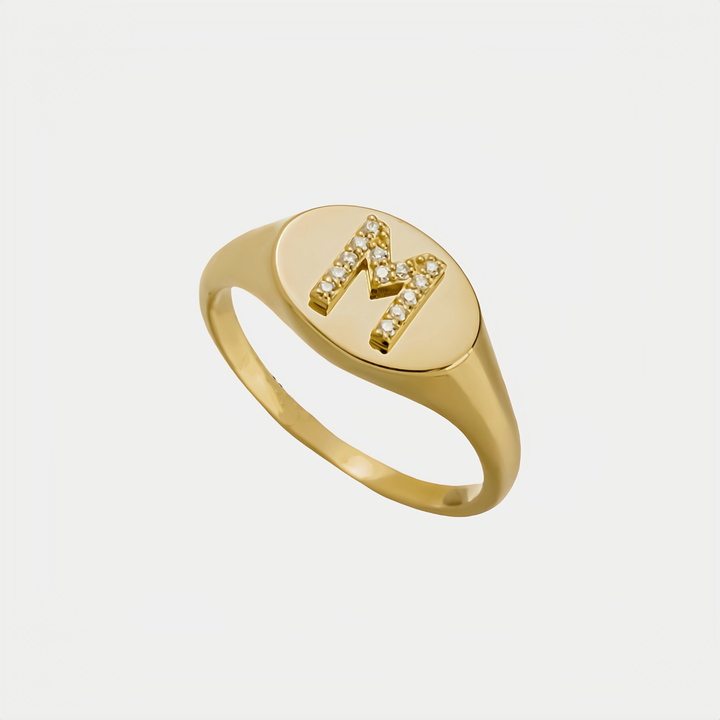 Pavé Initial Signet Ring