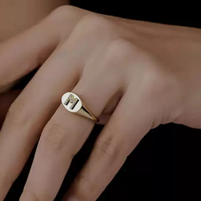 Pavé Initial Signet Ring